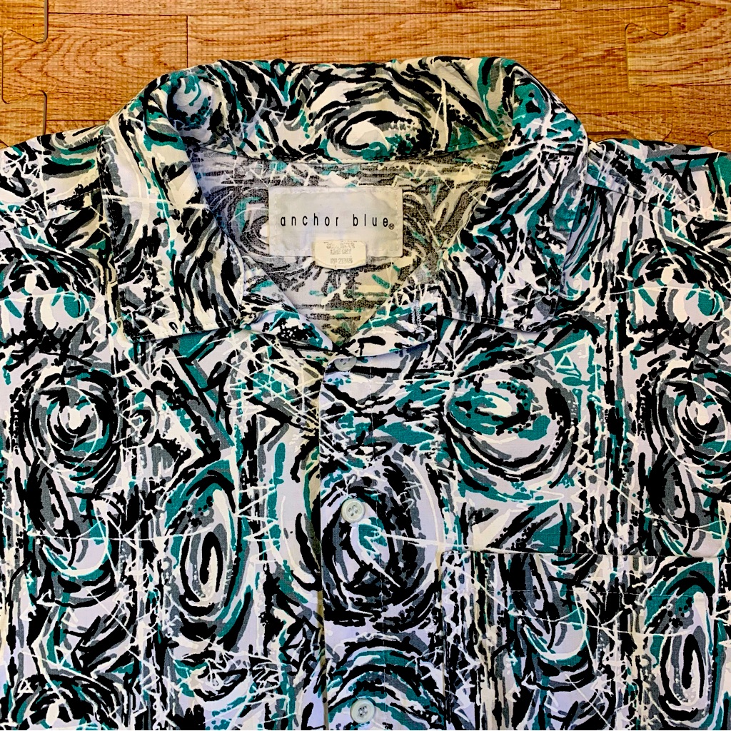 Vintage Anchor Blue Hawaiian Shirt Small Surf/Skate Camp 90s Y2k Made In Usa